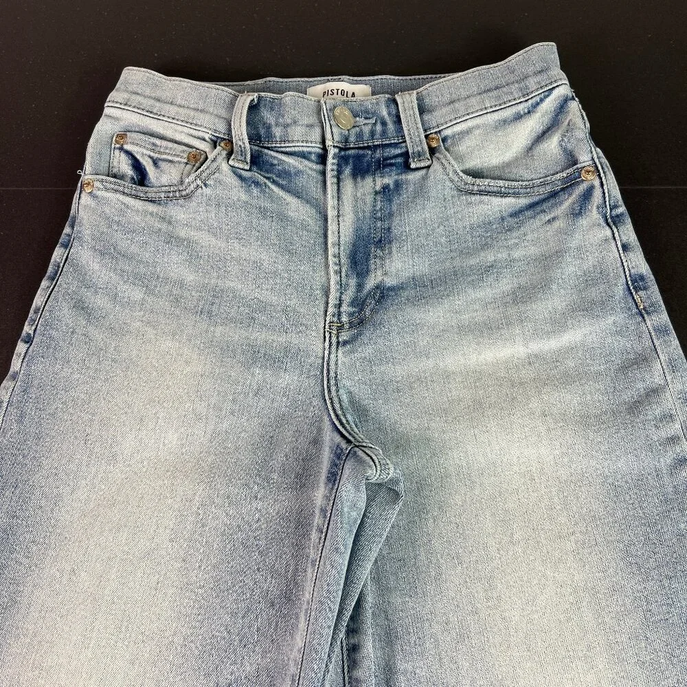 Pistola Jeans Womens Petite 26x24* Izzy Wide Leg Crop Blue Raw Hem Denim Tag 26P - Picture 2 of 16